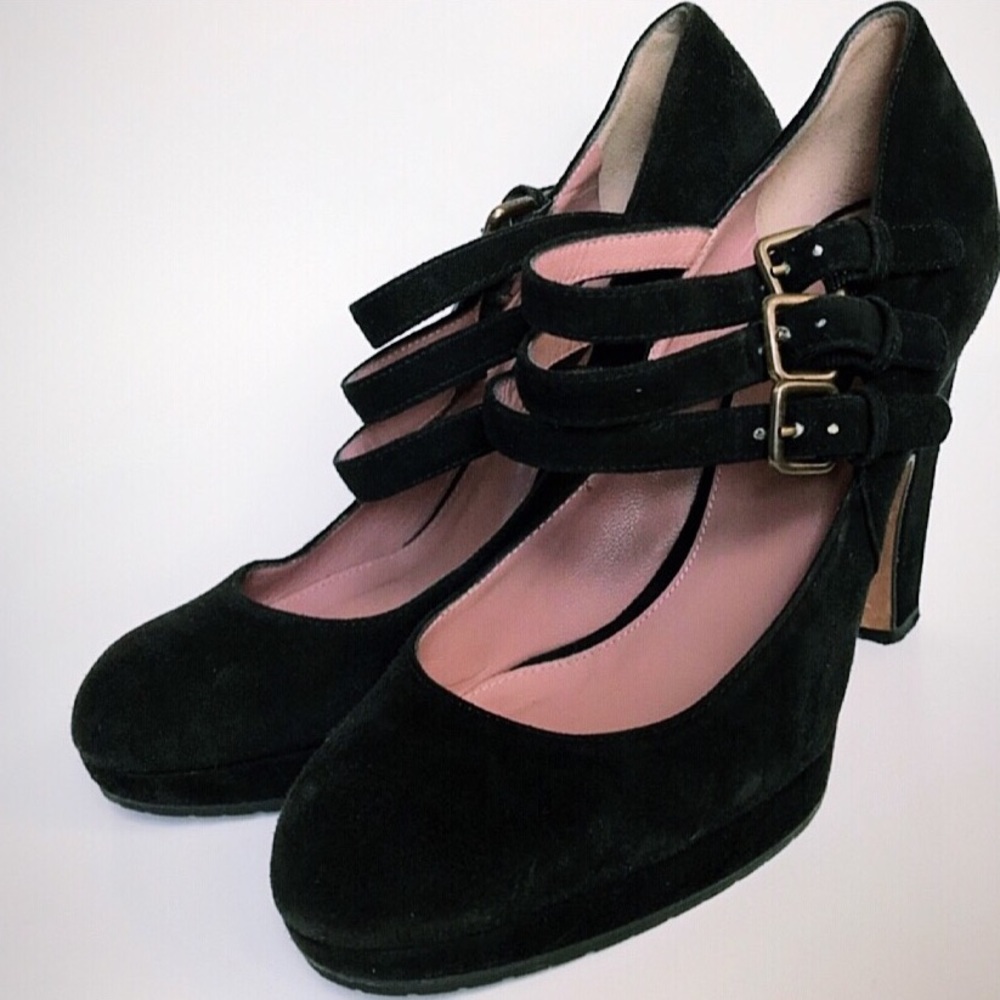 Derek Lam Black Suede Mary Jane Pumps | Triple Strap | 8.5